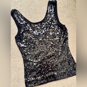 NWOT - BCBGMAXAZRIA Black Sequin Scoop Neck, Sleeveless Top - Size L